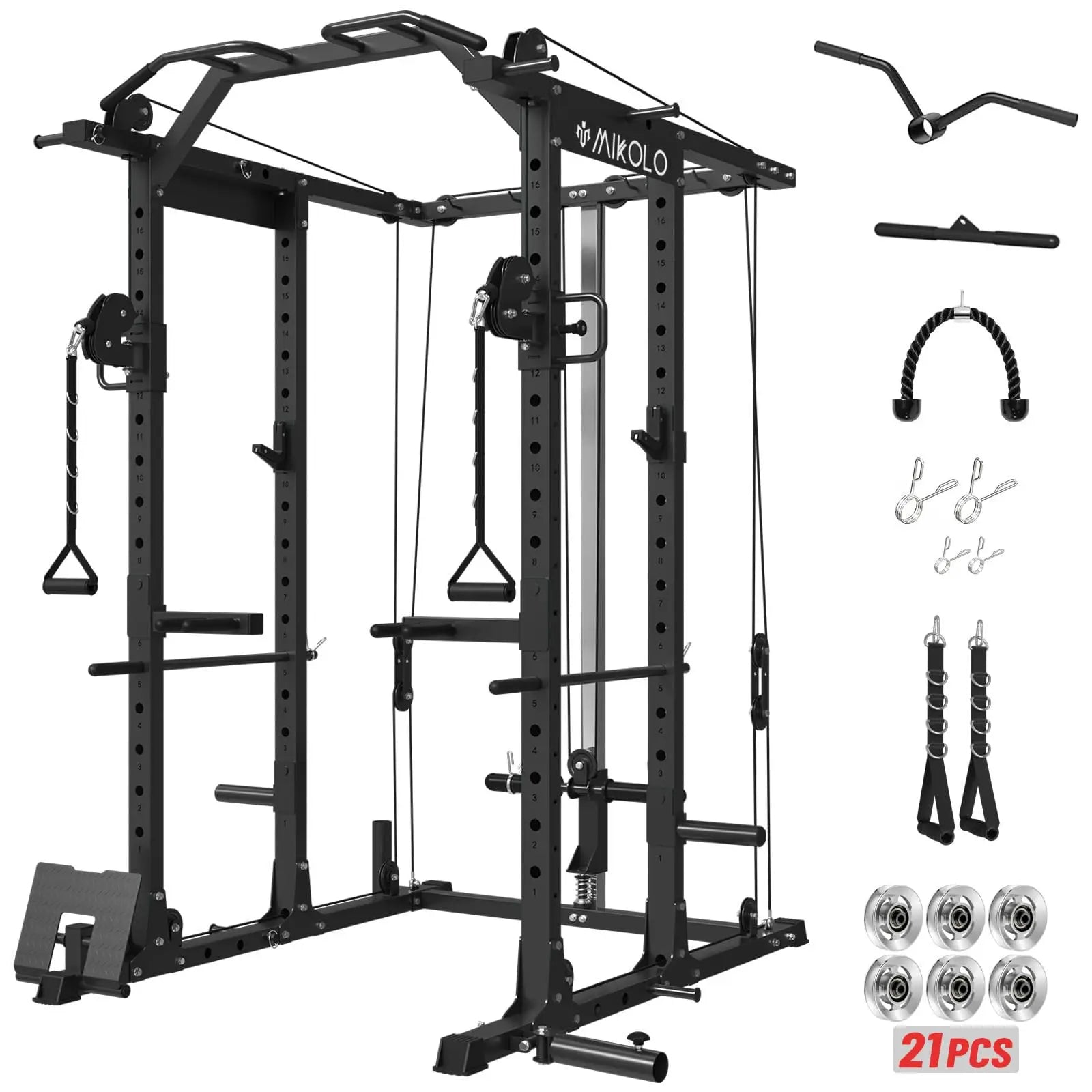 Mikolo Power Cage, Power Rack with Cable Crossover System, 1500LBS Squat Rack with LAT Pull Down System, Workout Cage