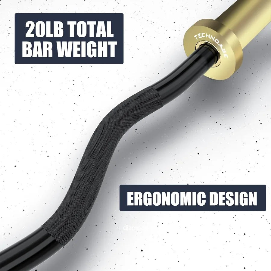EZ Curl Bar 47" Curl Bar 500LBS Capacity 20LB Solid Steel Chrome Finish Barbell with Copper Sleeve and Bearing for 2inch P