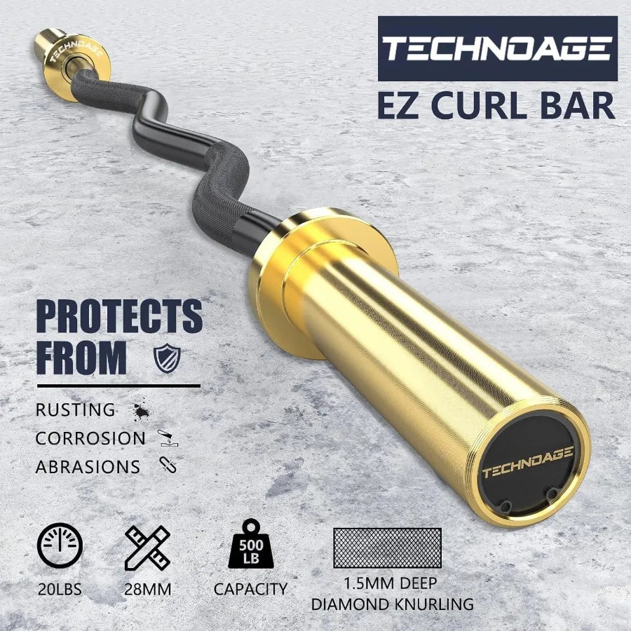 EZ Curl Bar 47" Curl Bar 500LBS Capacity 20LB Solid Steel Chrome Finish Barbell with Copper Sleeve and Bearing for 2inch P