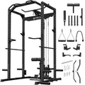 Mikolo F4 2.0 Power Cage with Dual-Track Smooth Pulley System, 1200LBS Power Rack with Leg Hold-Down for Heavy LAT Pulldowns