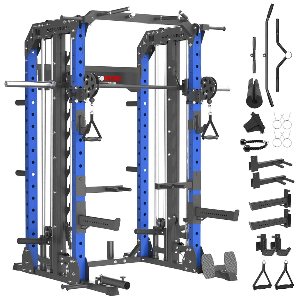 Smith Machine, 2600LBS Squat Rack, 7-in-1 Home Gym Cage with Adjustable Safety Bars, Pull-Up & LAT Pulldown, Customized