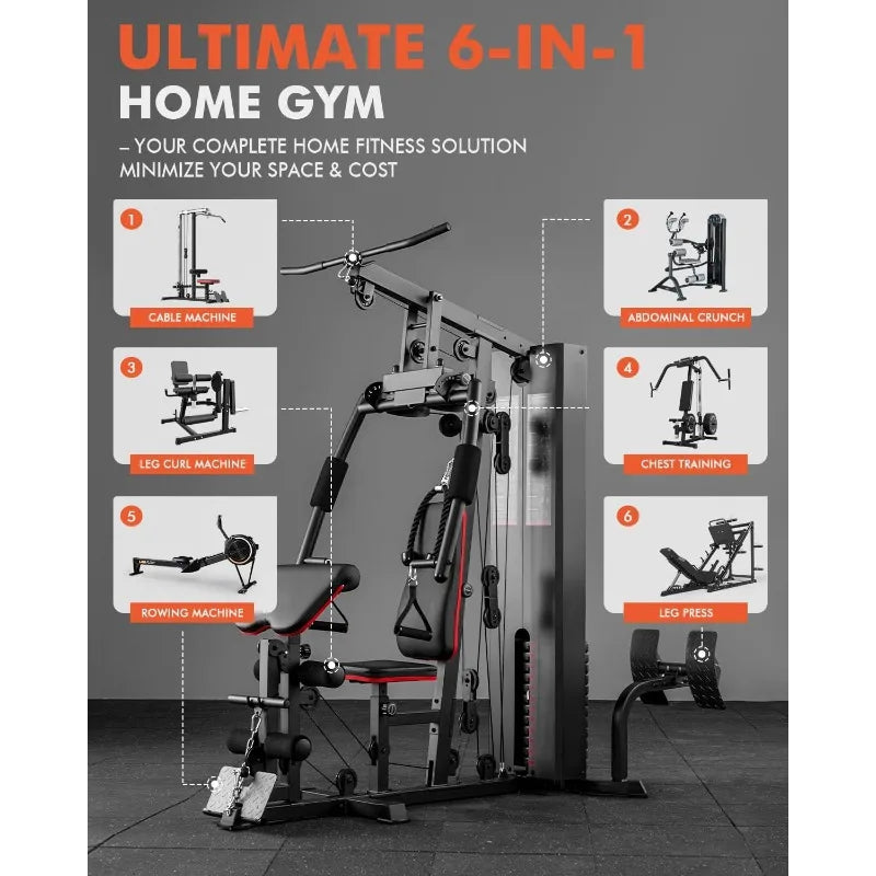 Mikolo Home Gym, Workout Station with 150LBS Weight Stack, Multifunctional Home Gym Equipment, Exercise Equipment