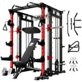 All-in-One Squat Rack with LAT-Pull Down Cable Crossover System for Home Gym Buffalo Smith Machine Power Cage Steel Frame Black
