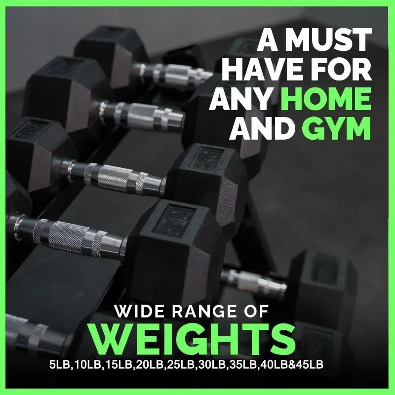350-550 lbs Rubber Hex Dumbbells with Rack Free Weight for Home Gym, Durable Rubber Dumbbell with Storage,