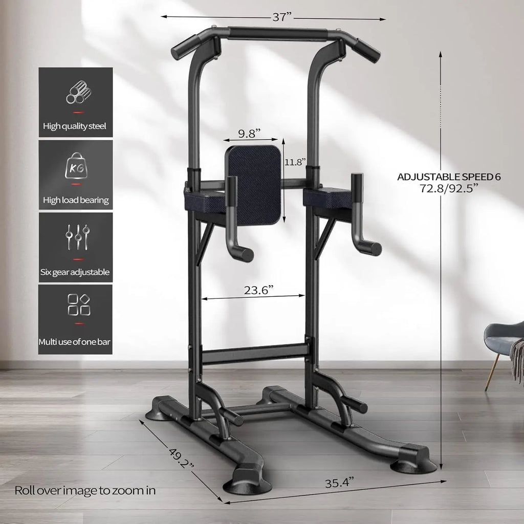Adjustable Height Power Tower for Home Gym: Pull-Up, Dip Station, Multi-Function Strength Training Fitness Equipment