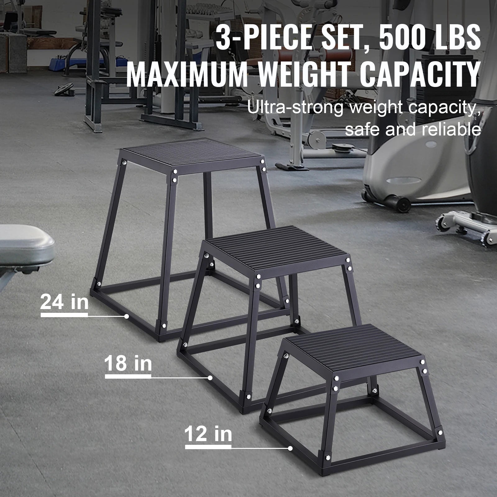 SucceBuy 12/18/24Inch Plyometric Jump Boxes Plyo Box Platform and Jumping Agility Box Anti-Slip Fitness Exercise Step Up Box Set