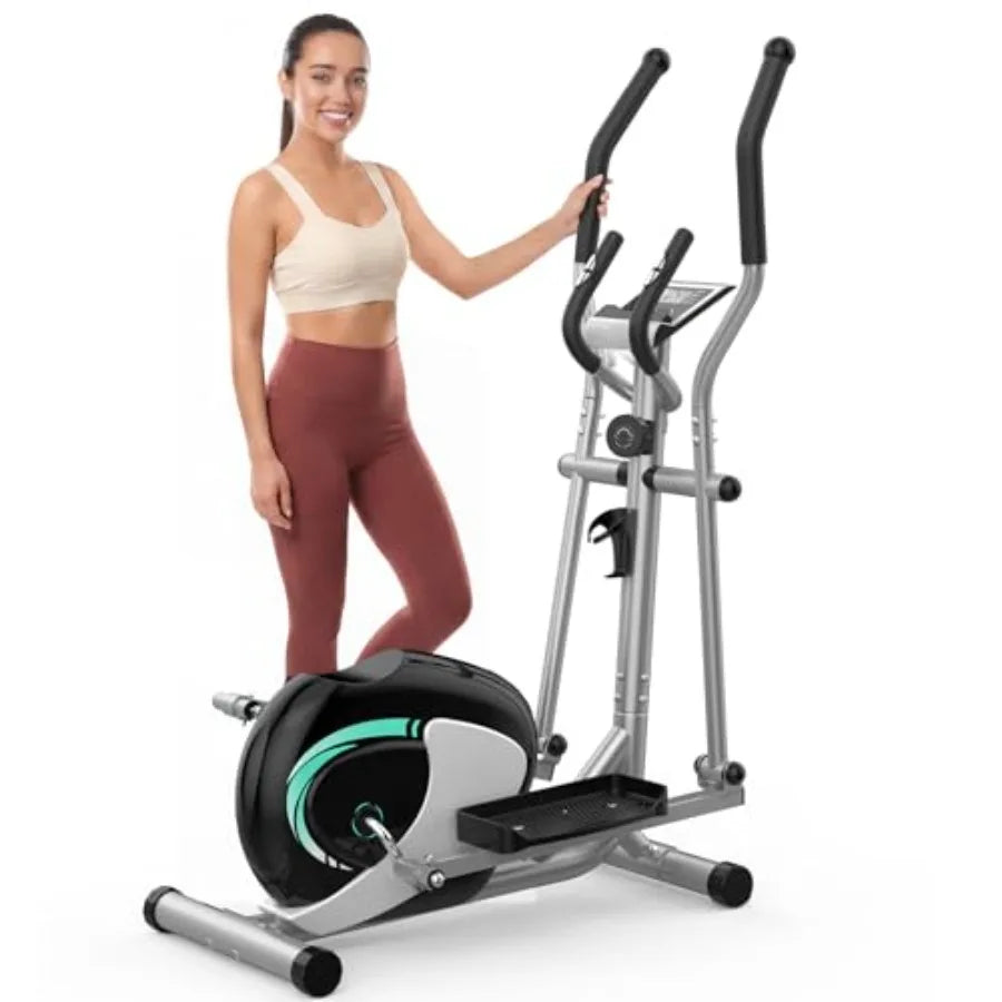 Home elliptical machine with magnetic resistance, black steel frame, 16 levels, 13.2 lb flywheel, quiet smooth operation, LCD m