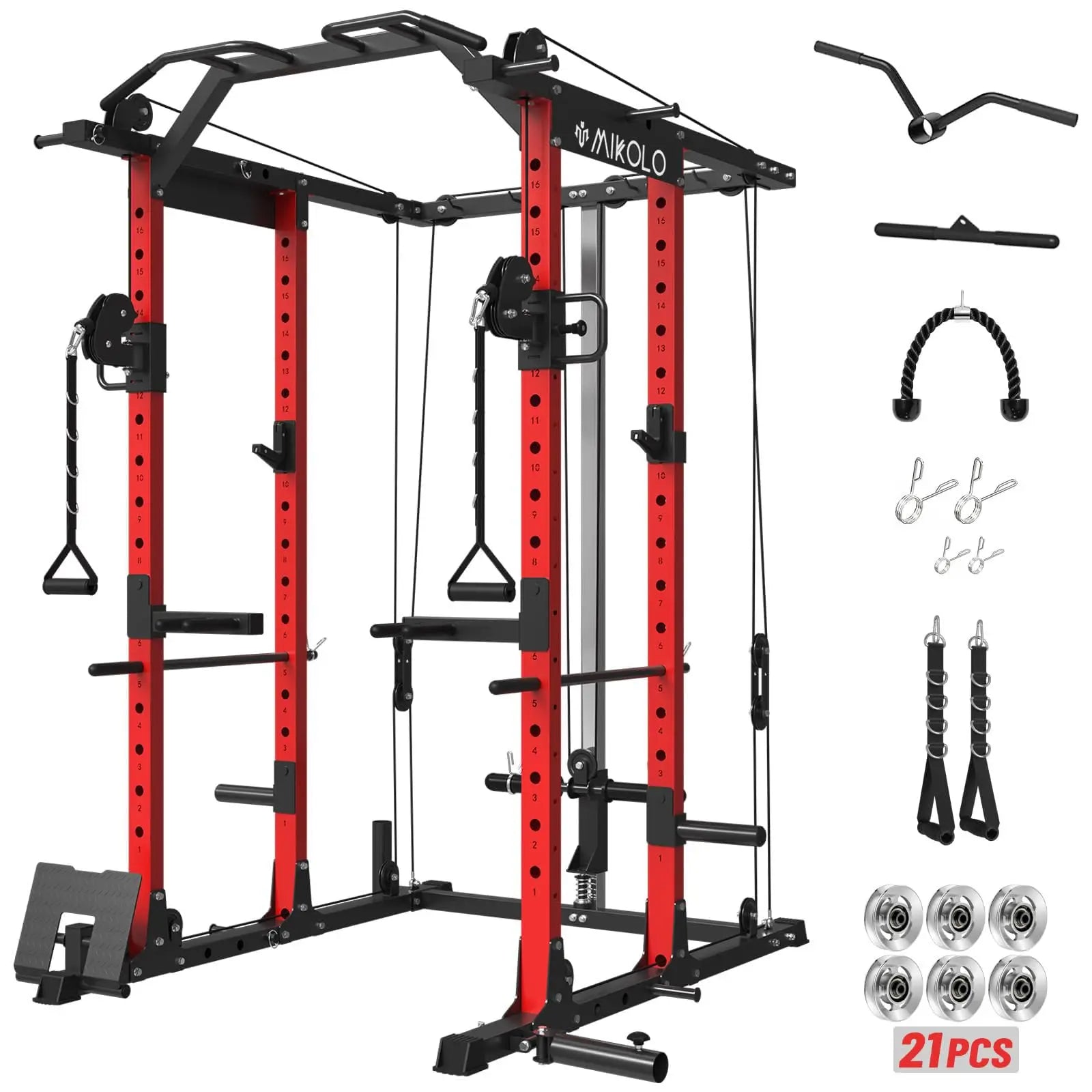 Mikolo Power Cage, Power Rack with Cable Crossover System, 1500LBS Squat Rack with LAT Pull Down System, Workout Cage