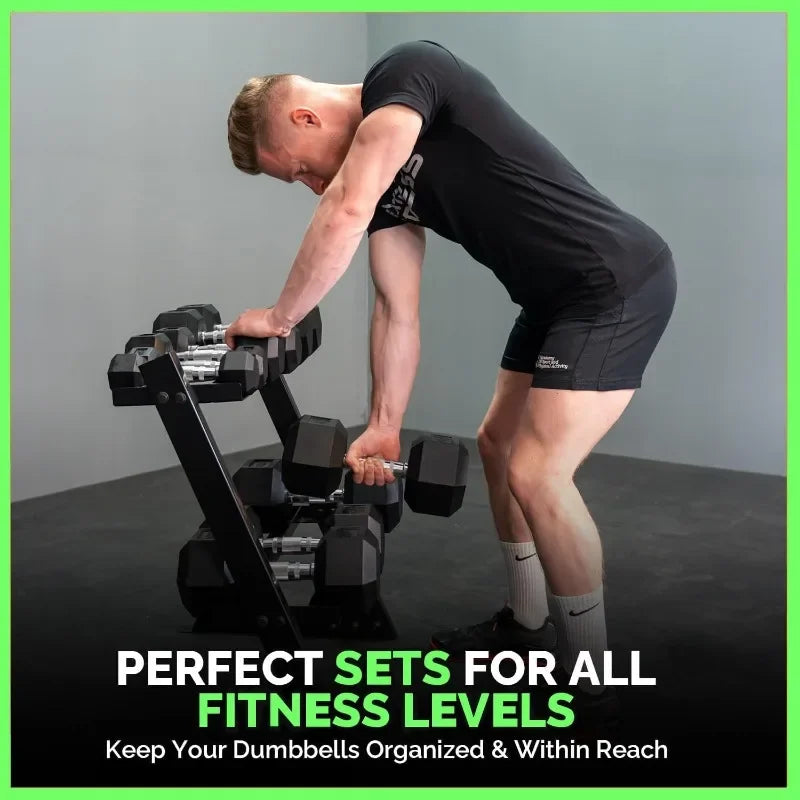 350-550 lbs Rubber Hex Dumbbells with Rack Free Weight for Home Gym, Durable Rubber Dumbbell with Storage,