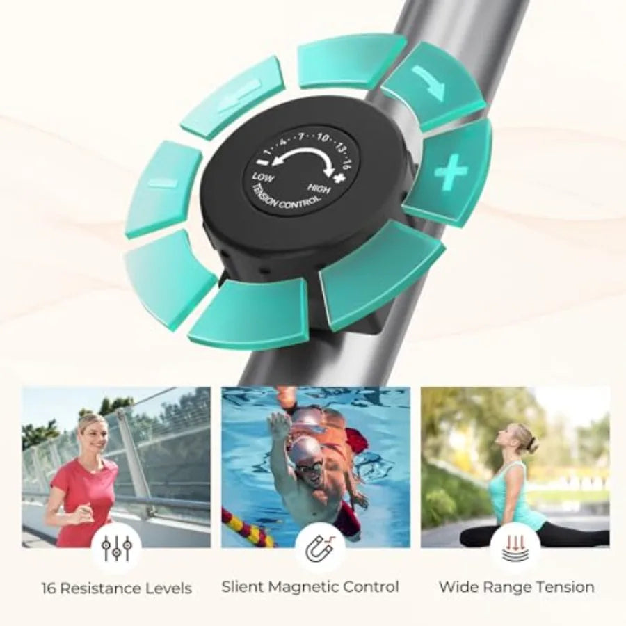 Home elliptical machine with magnetic resistance, black steel frame, 16 levels, 13.2 lb flywheel, quiet smooth operation, LCD m