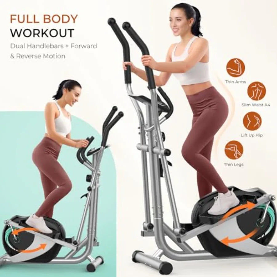 Home elliptical machine with magnetic resistance, black steel frame, 16 levels, 13.2 lb flywheel, quiet smooth operation, LCD m