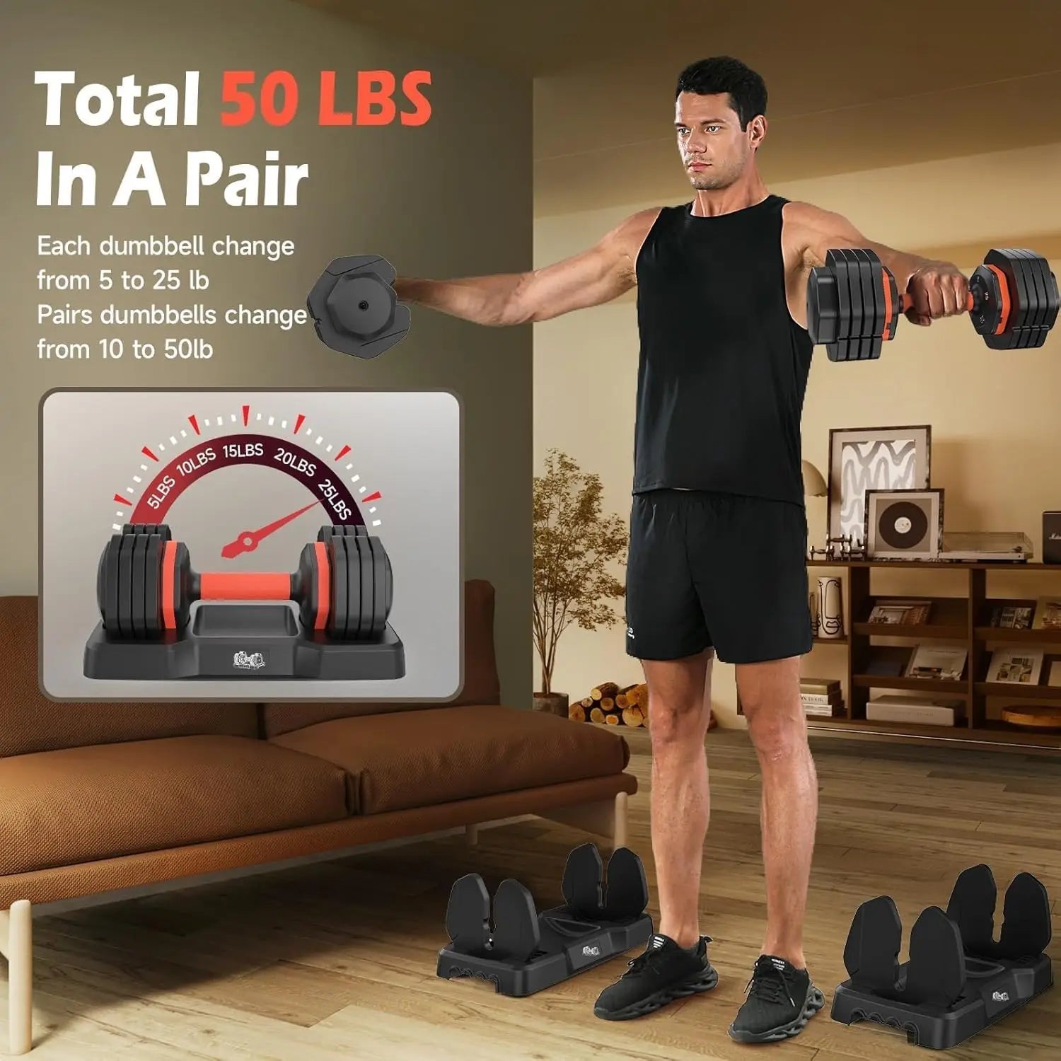 50LB Adjustable Dumbbell Pair