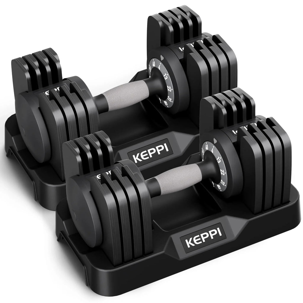 Keppi Adjustable Dumbbells Set-25lb/40lb/55lb/60lb, Anti-Slip Metal Fast Adjust Weight Handle, Exercise & Fitness