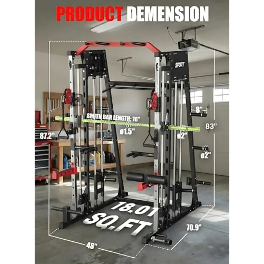 Smith Machine Home Gym All in One Power Cage 2200LBS Workout Equipment Multifunctional Gym with Squat Rack Cable System LAT Pul