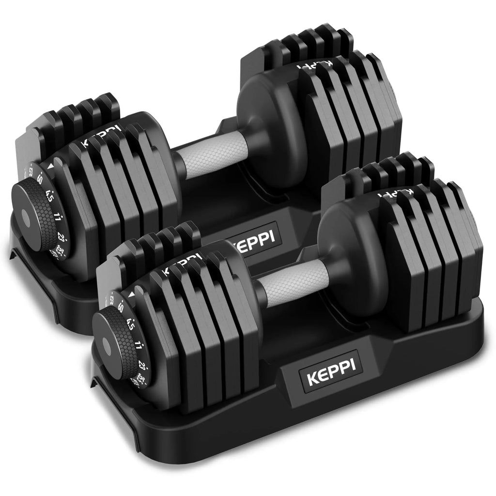 Keppi Adjustable Dumbbells Set-25lb/40lb/55lb/60lb, Anti-Slip Metal Fast Adjust Weight Handle, Exercise & Fitness