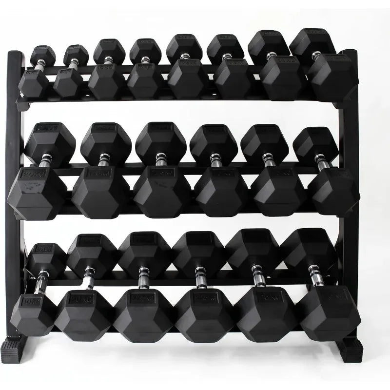 350-550 lbs Rubber Hex Dumbbells with Rack Free Weight for Home Gym, Durable Rubber Dumbbell with Storage,