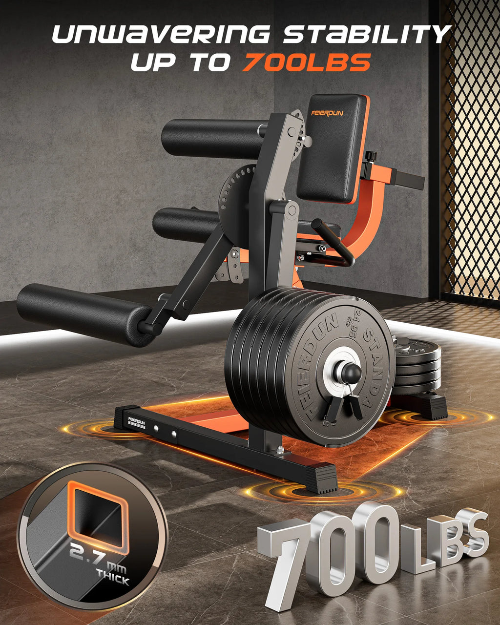 FEIERDUN 4-in-1 Adjustable Leg Extension Curl Machine for Lower Body Workouts 700lbs Capacity Home Gym Equipment(Orange)