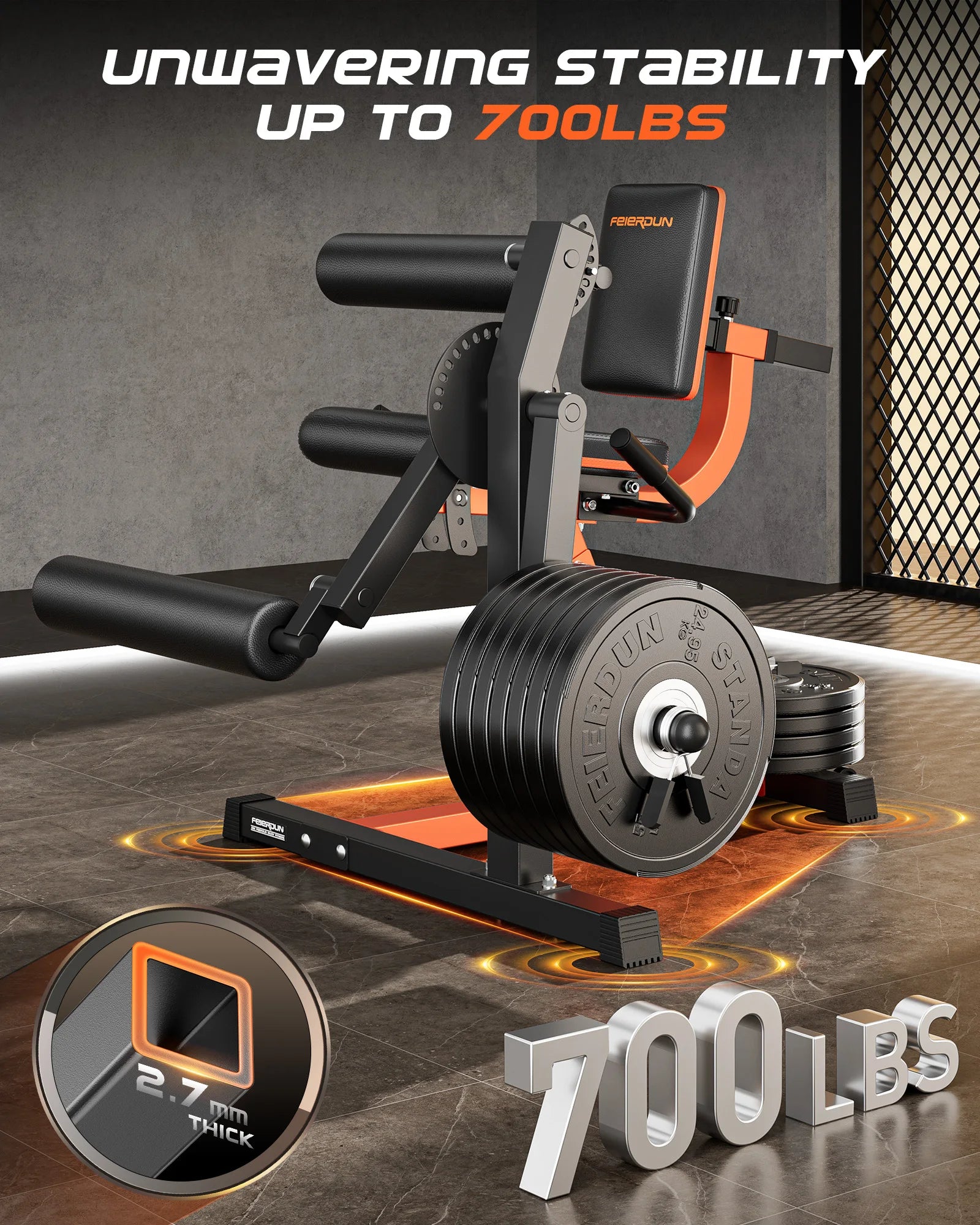 FEIERDUN 4-in-1 Adjustable Leg Extension Curl Machine for Lower Body Workouts 700lbs Capacity Home Gym Equipment(Orange)
