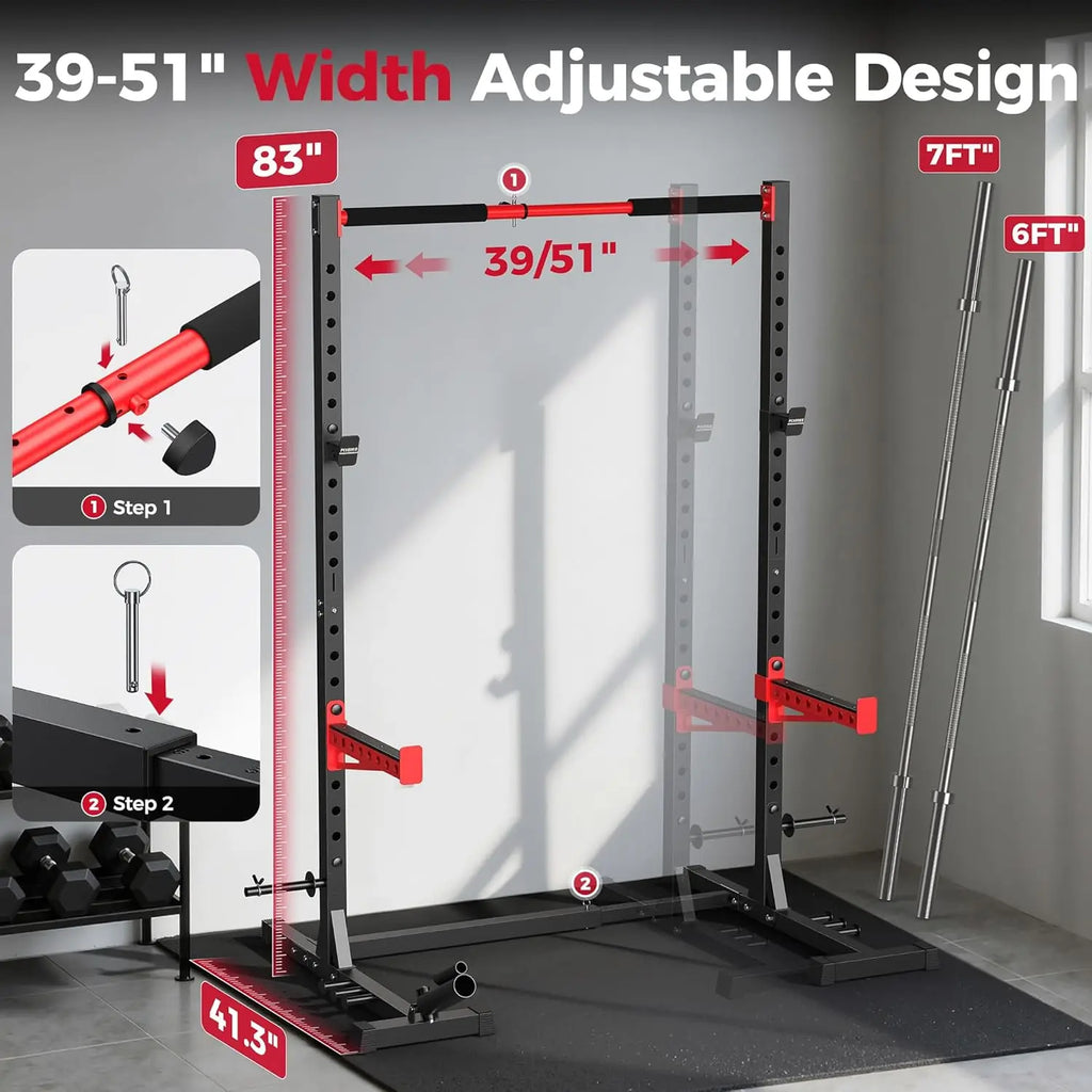 Squat Rack with Pull-Up Bar, Adjustable Multi-Functional Power Rack, Inner Width Squat Rack Stand Suitable for, Customized