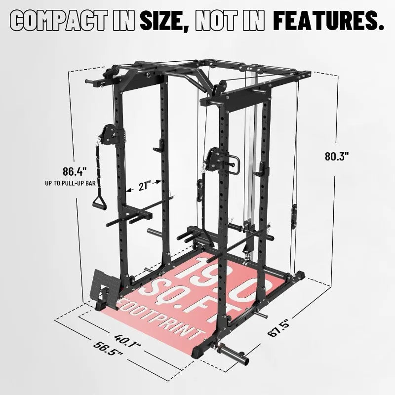 Mikolo Power Cage, Power Rack with Cable Crossover System, 1500LBS Squat Rack with LAT Pull Down System, Workout Cage