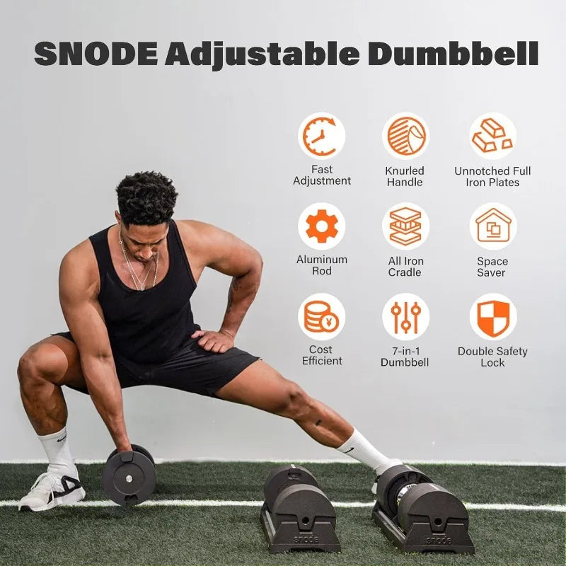 SNODE AD80 Drop Proof 80 lbs Adjustable Dumbbell Set -Adjustable Weights with Cast Iron Plates and Cradle, Knurled Handle
