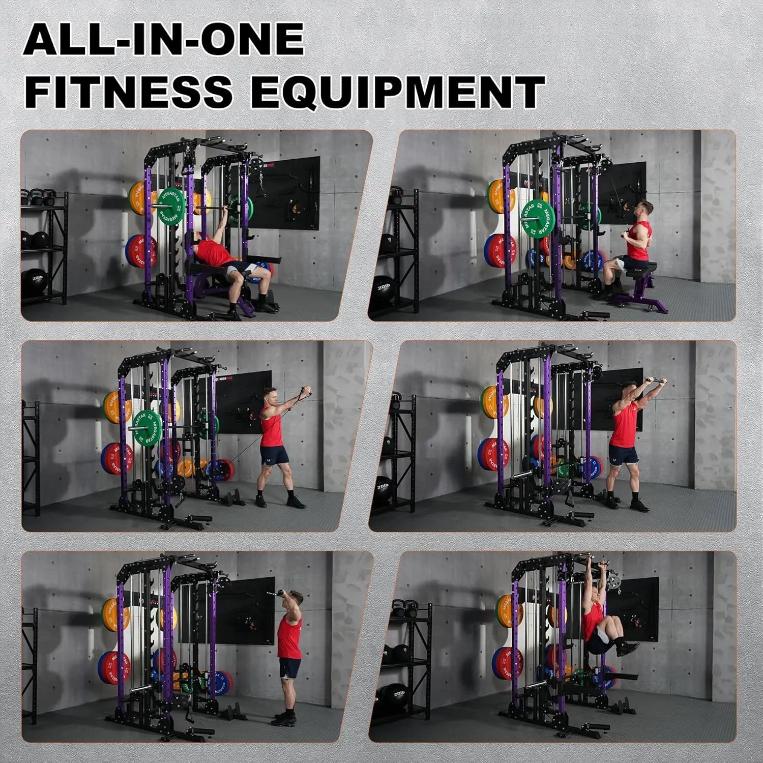 Smith Machine, 2600LBS Squat Rack, 7-in-1 Home Gym Cage with Adjustable Safety Bars, Pull-Up & LAT Pulldown, Customized