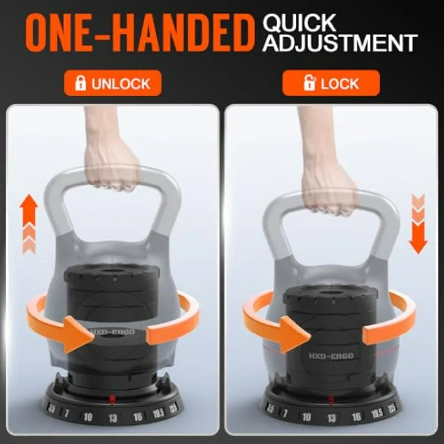 Adjustable Kettlebell Weight Set-Quickly Adjusts Weights, Comfortable Grip, Ergonomic Kettlebell Sets For Home Gym
