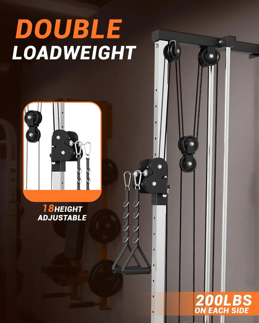 Wall Mount Cable Station Dual Pulley Cable Crossover Machine LAT Pulldown Bar & Foot Board for Home Gym Strength Training