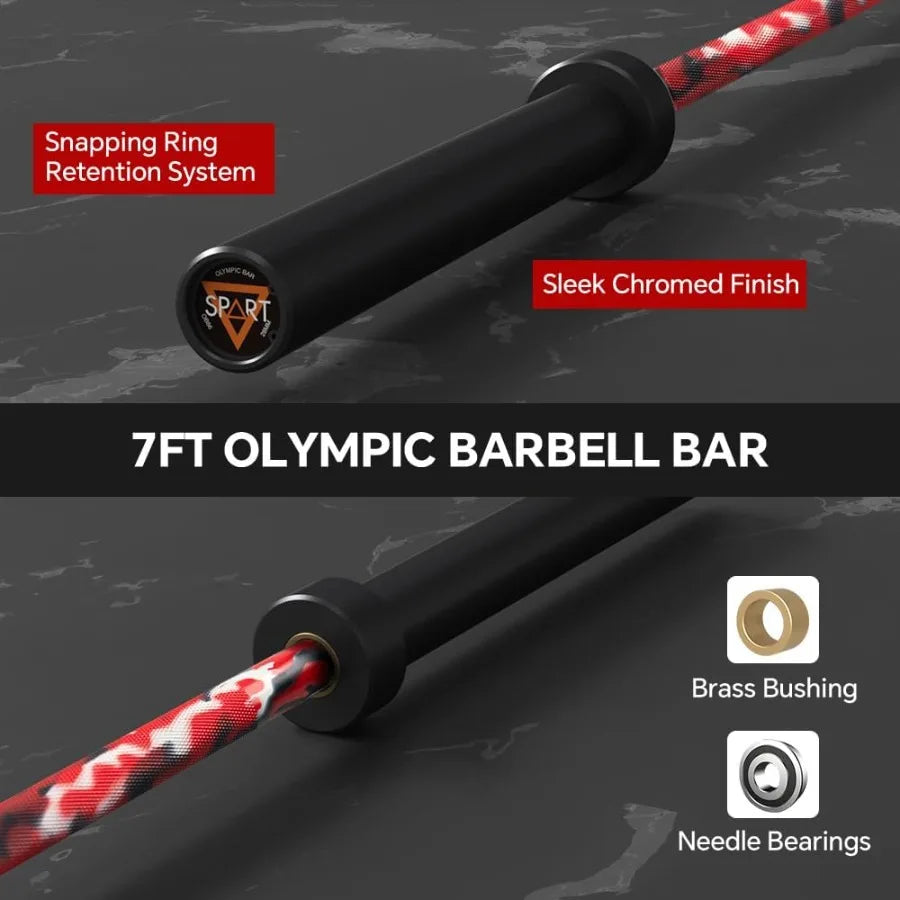 7FT Barbell Bar with Weight Plate Set Combo Solid Bar with Bearings 700Lbs Capacity Weight Bar for Home Gym Strength Training W