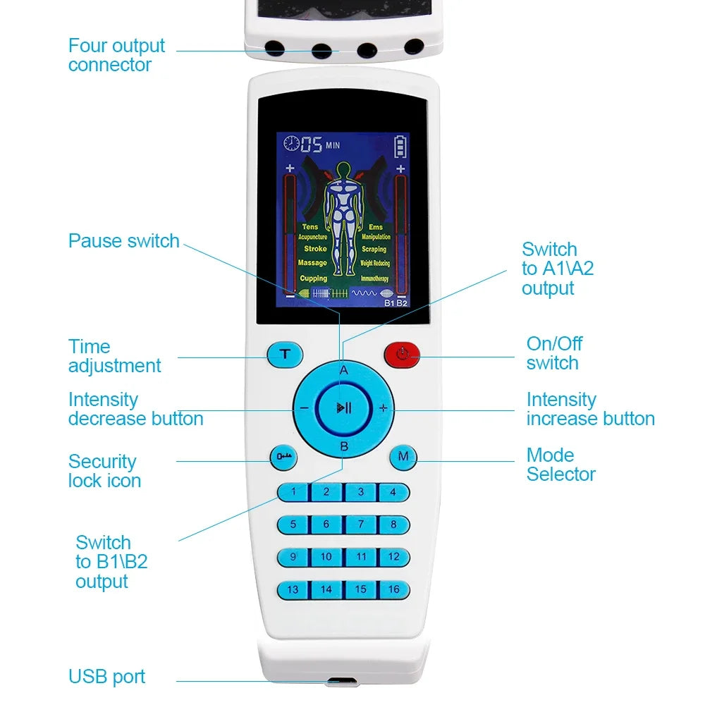 4-Channel TENS & EMS Pulse Massager – 16 Modes