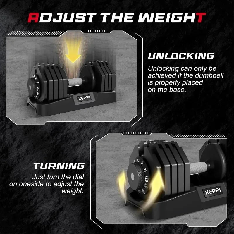 Keppi Adjustable Dumbbells Set-25lb/40lb/55lb/60lb, Anti-Slip Metal Fast Adjust Weight Handle, Exercise & Fitness