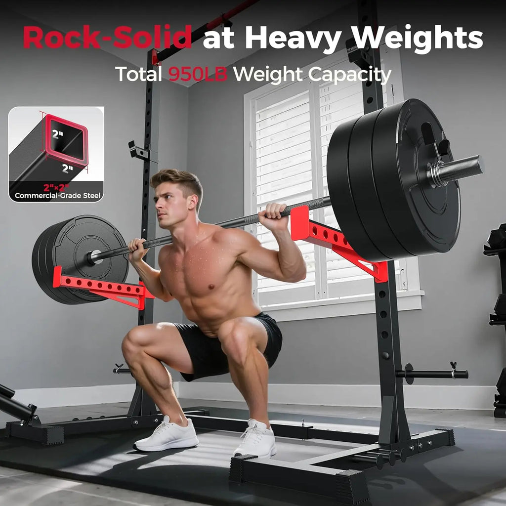 Squat Rack with Pull-Up Bar, Adjustable Multi-Functional Power Rack, Inner Width Squat Rack Stand Suitable for, Customized