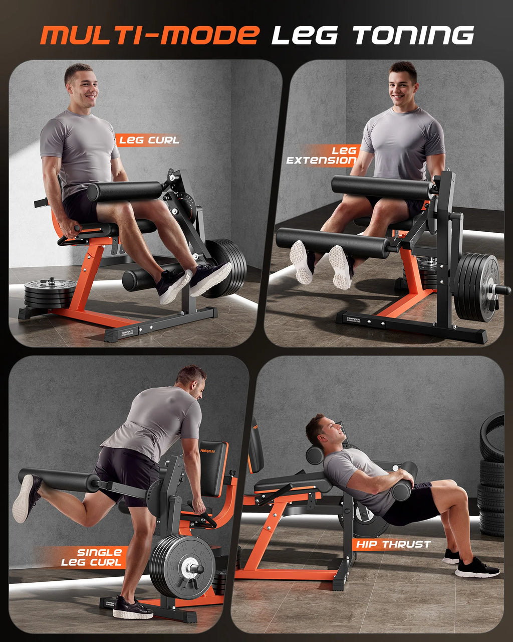 FEIERDUN 4-in-1 Adjustable Leg Extension Curl Machine for Lower Body Workouts 700lbs Capacity Home Gym Equipment(Orange)