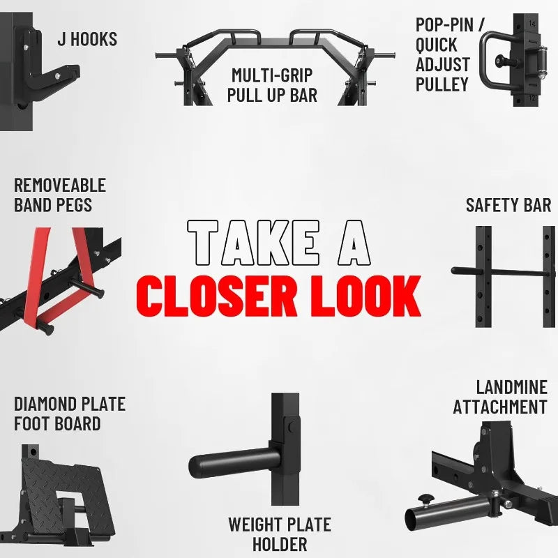 Mikolo Power Cage, Power Rack with Cable Crossover System, 1500LBS Squat Rack with LAT Pull Down System, Workout Cage